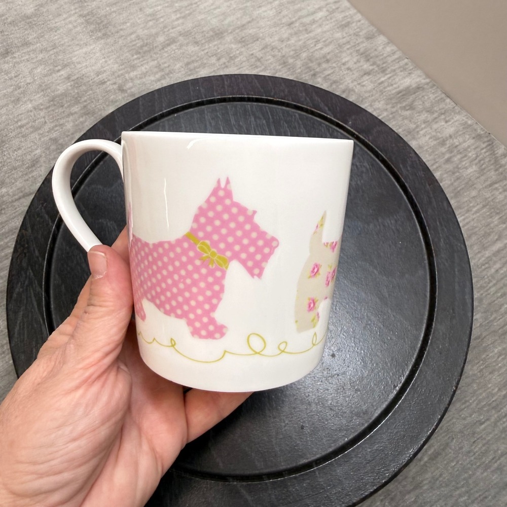 Rose of England Fine Bone China Scottie Dog Mug Polka Dot Floral Made in England